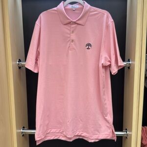 Peter Millar Summer Comfort Polo Golf Shirt Pink Striped Performance Size L